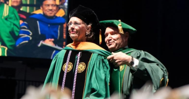 Patricia A. Quigley, PhD, DN(h.c.), APRN, CRRN, FAAN, FAANP, FARN receiving a Doctor of Nursing Honoris Causa AT USF